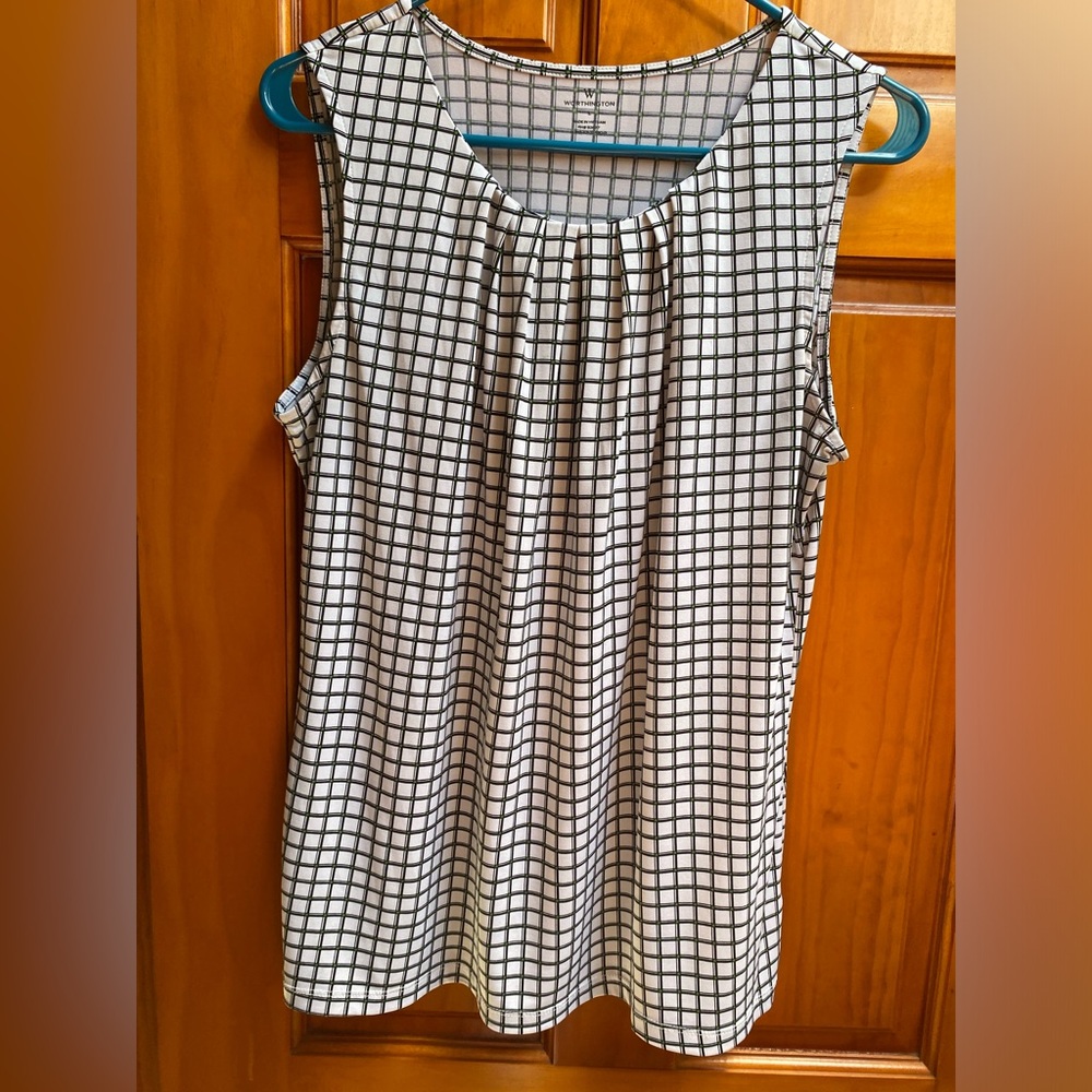 Worthington Women's Pleated Neck Tank Top Sleeveless Top Blouse L - Picture 2 of 9